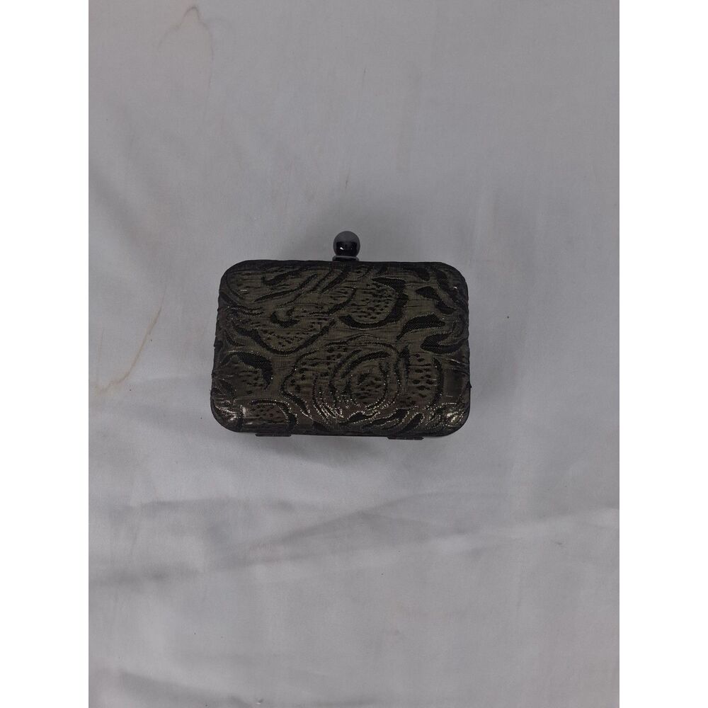 MNG Women’s Black Floral Embossed Clutch Purse Chain Strap Evening Bag